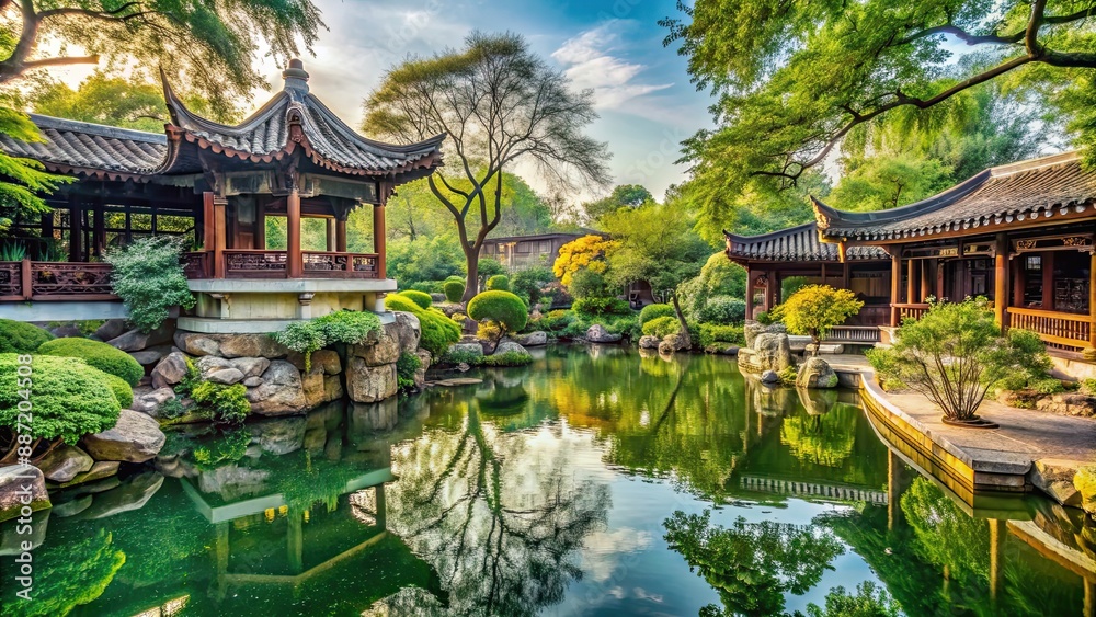Tranquil lion forest garden in Suzhou, China, a UNESCO heritage site, lion forest, garden, Suzhou, China, UNESCO