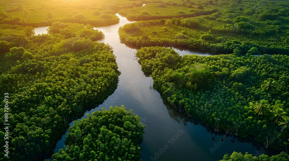 Aerial view of mangrove forest in Gambia
