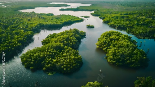 Aerial view of mangrove forest in Gambia