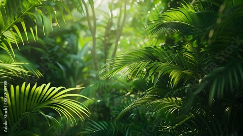 Lush green foliage in tropical jungle