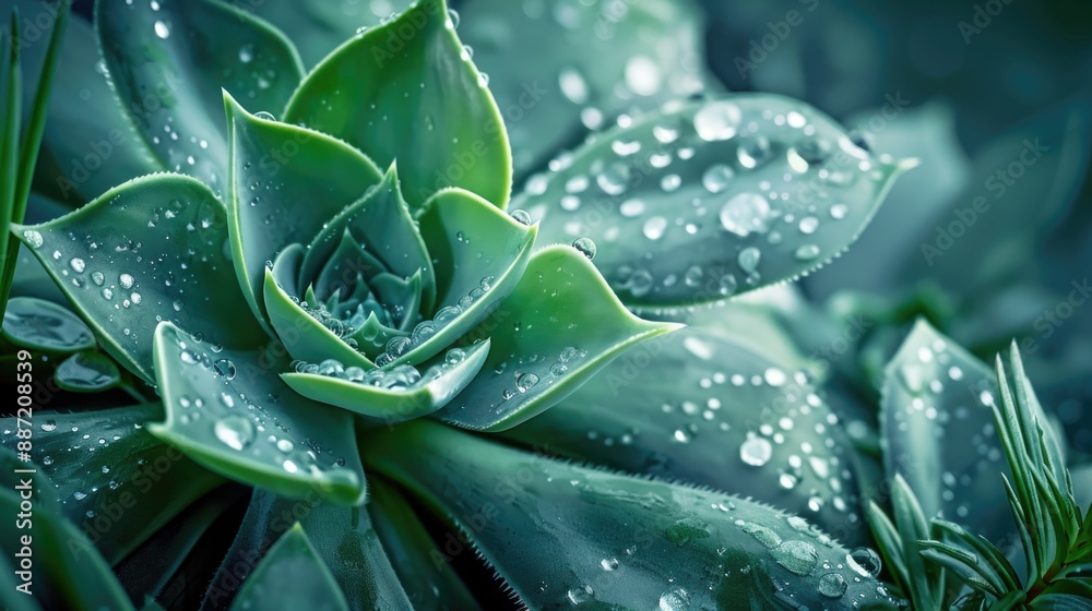 Green tropic exotic plant flower leaf succulent with water rain drop illustration photo Green tropic exotic plant flower leaf succulent with water rain drop illustration photo