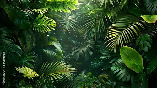Fototapeta Naklejka Na Ścianę i Meble -  Lush green foliage in a tropical jungle
