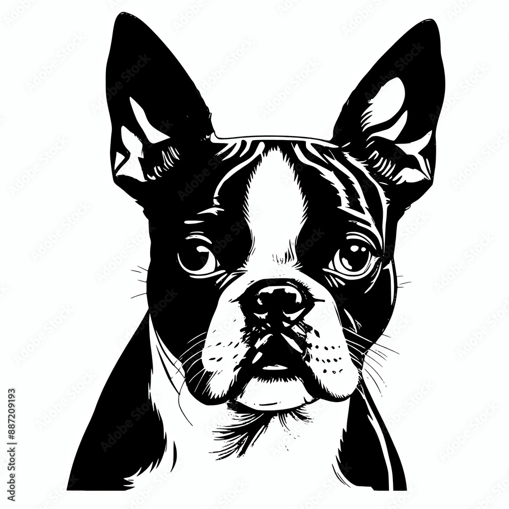 Boston Terrier face portrait black vector silhouette illustration on white background Boston Terrier face portrait black vector silhouette illustration on white background