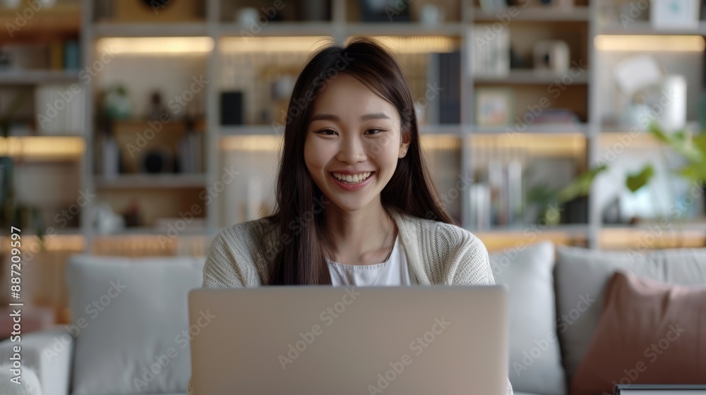 Happy young women working remotely from home with virtual video team meeting calls, remote working and flexible cultural ideas Happy young women working remotely from home with virtual video team meeting calls, remote working and flexible cultural ideas