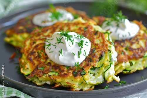 zucchini fritters with fresh cream topping