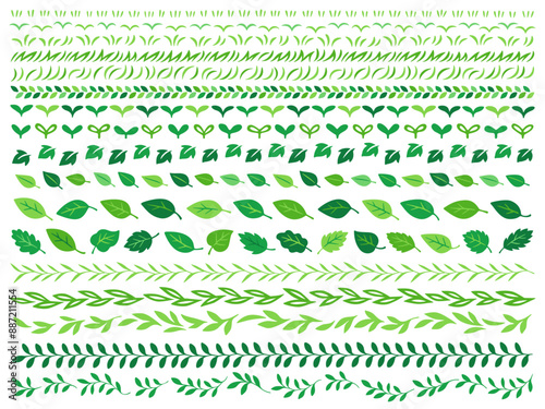 手描き風の緑の植物のラインセット