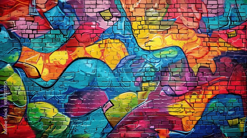 Colorful Abstract Graffiti on Brick Wall Colorful Abstract Graffiti on Brick Wall