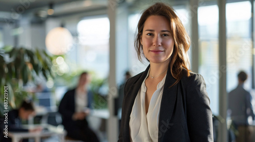 Confident Businesswoman in Modern Office with Colleagues