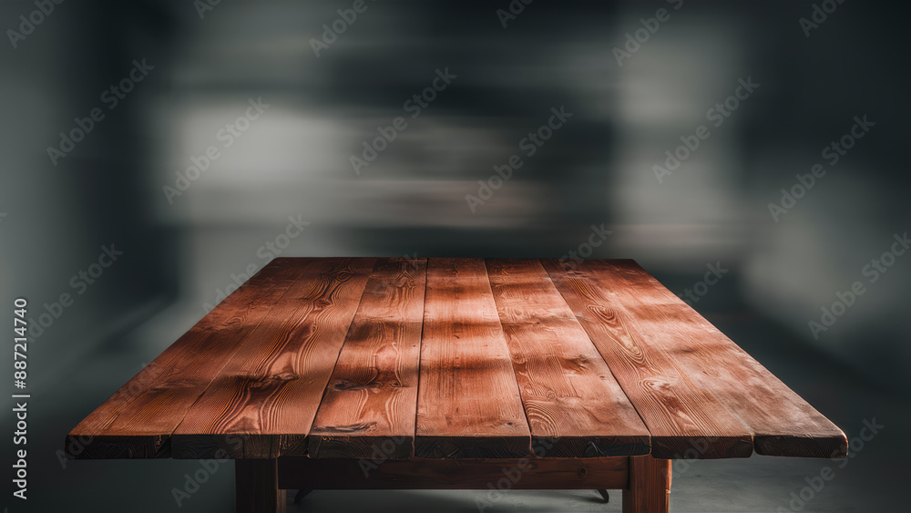 Simple Wooden Table in Shadowy Room with Copy-Space Simple Wooden Table in Shadowy Room with Copy-Space