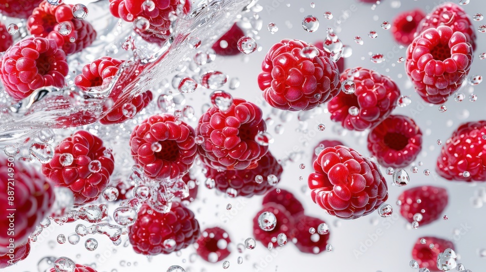 Stop motion of raspberry slices falling into water, high-speed capture, bright and colorful, isolated on white background Stop motion of raspberry slices falling into water, high-speed capture, bright and colorful, isolated on white background