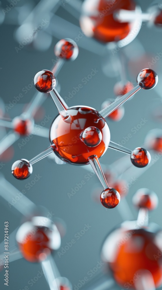 3D rendering of a molecular structure model with red atoms connected by bonds, depicting scientific and chemistry concepts. 3D rendering of a molecular structure model with red atoms connected by bonds, depicting scientific and chemistry concepts.