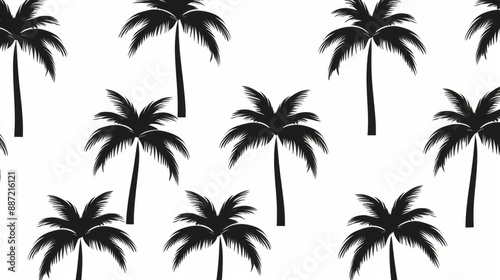 A pattern of black palm tree silhouettes on a white background © keystoker
