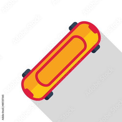 Yellow skateboard casting a long shadow, great illustration for skateboarding and urban lifestyle concepts