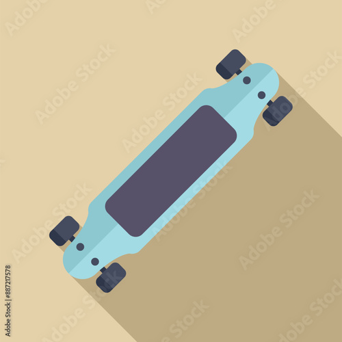 Modern electric longboard skateboard icon in flat style with a long shadow