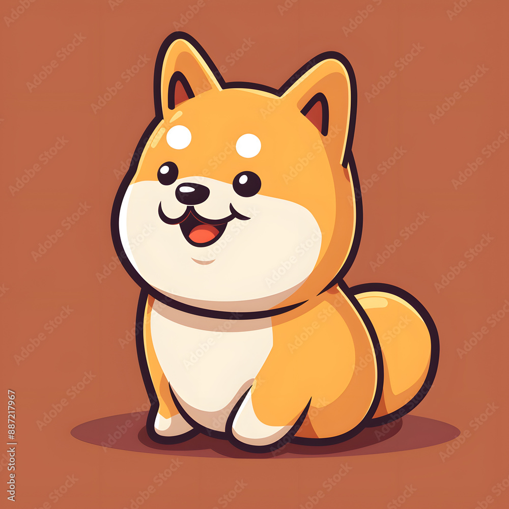 A cartoon illustration of a carnivore, a Shiba Inu dog with a happy smile sitting down. The dog has fawn fur, whiskers, and a cute snout. Designed in a playful and artistic style A cartoon illustration of a carnivore, a Shiba Inu dog with a happy smile sitting down. The dog has fawn fur, whiskers, and a cute snout. Designed in a playful and artistic style