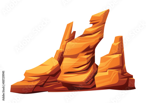 Canyon rock with sharp edges and unique formations. Desert cliff, hill or mountain vector cartoon illustration isolated on white background