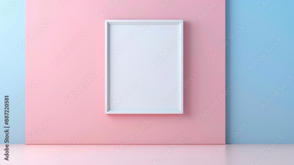 Minimalistic White Picture Frame on a Pink and Blue Gradient Background for Modern Home Decor
