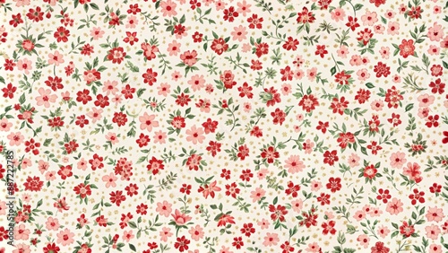 Wallpaper Mural Delicate small pink and red ditsy flowers on white seamless background forming elegant retro floral pattern for fashion prints. Torontodigital.ca