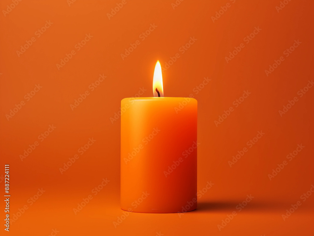 Single Lit Candle on Orange Background Single Lit Candle on Orange Background