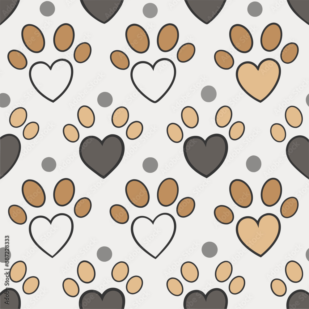 Fototapeta premium Cartoon Cat Paws Seamless Vector Pattern - Hand Drawn Animal Paws for Fabric & Wallpaper