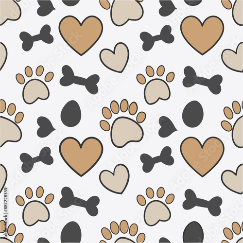  Cartoon Cat Paws Seamless Vector Pattern - Hand Drawn Animal Paws for Fabric & Wallpaper"