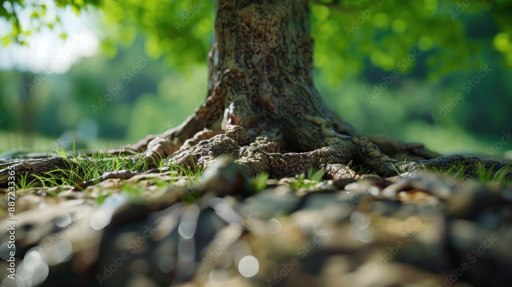 Obraz premium Tree roots in soil close up, underground texture