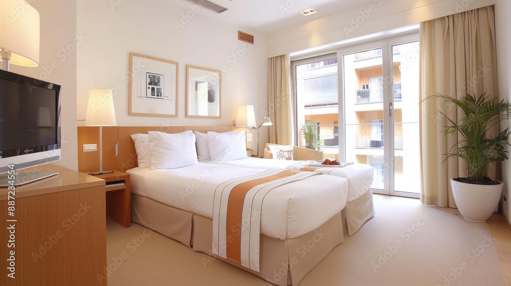 Comfortable hotel room with orange interior ornament for elegant impression