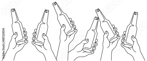 hand carrying beer bottle, line art style. october fest vector elements