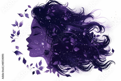 Silhouette of a woman with leaves, symbolizing nature, growth, and harmony.