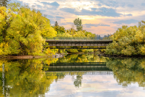 Wallpaper Mural the Whitefish River flowing under a bridge in autumn at Whitefish, Montana Torontodigital.ca