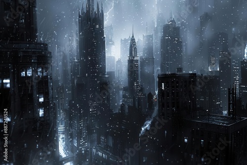 Fototapeta Naklejka Na Ścianę i Meble -  Dark and Mysterious Gotham City Skyline. Urban fantasy concept