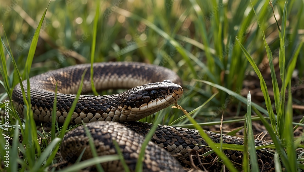 The zigzag pattern of a snake slithering through tall grass ai_generated The zigzag pattern of a snake slithering through tall grass ai_generated