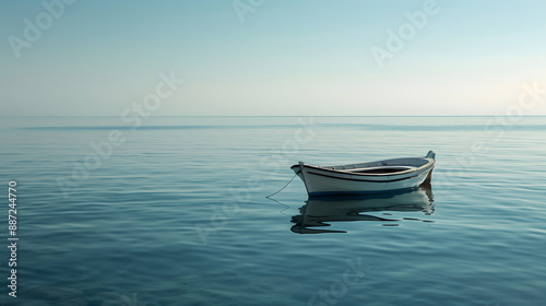 Rowboat on Tranquil Water at Dawn