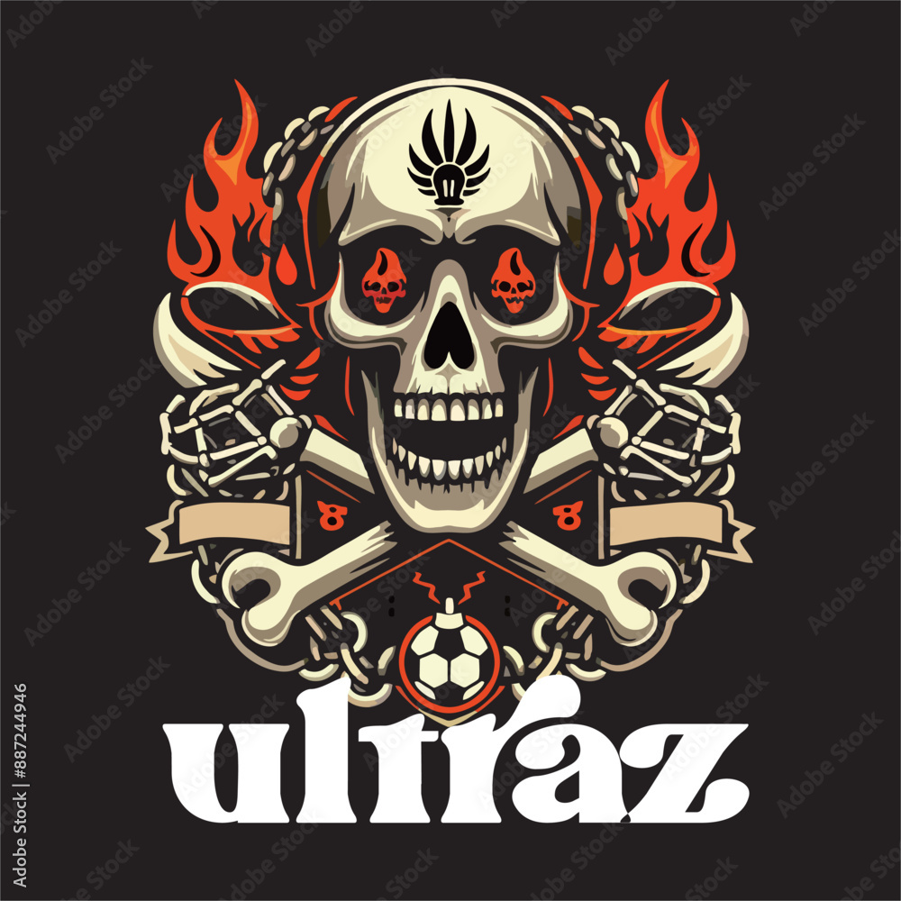 Fototapeta premium skull logo design in the style of ultras hooligans football supporters