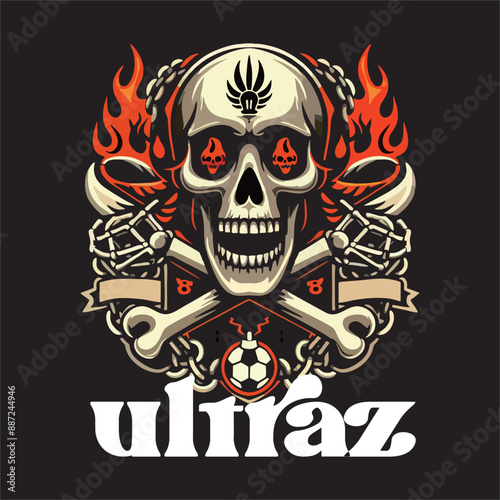  skull logo design in the style of ultras hooligans football supporters