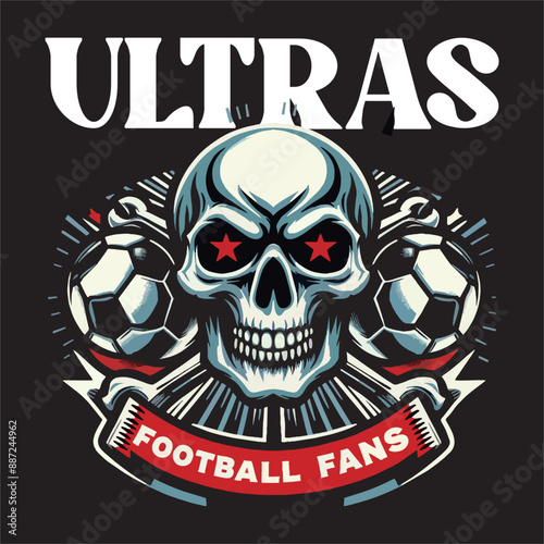 black and white skull logo design in the style of ultras hooligans football supporters