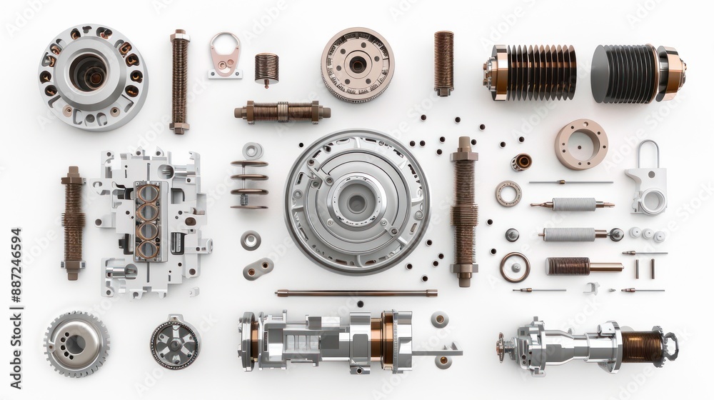 Electric motor parts and structure isolated on white background Electric motor parts and structure isolated on white background