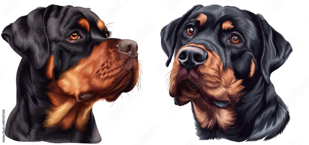 Obraz premium Pet Dog Rottweiler Head Illustration for Pet and Canine-Themed Designs. PNG Clipart Cutouts.