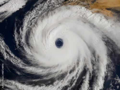 overhead view of a hurricane and it's eye, generative ai