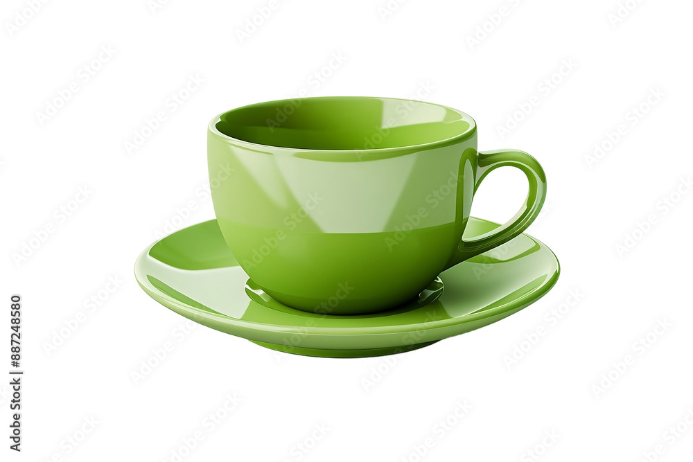 Elegant Green Cup and Saucer On PNG Background Elegant Green Cup and Saucer On PNG Background