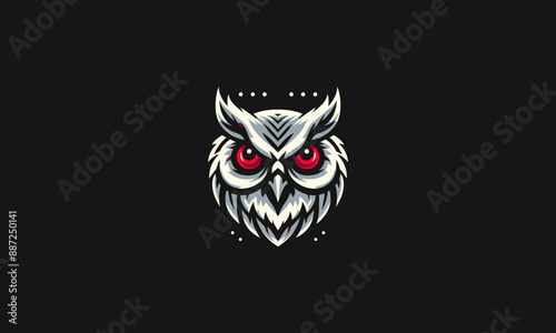 head owl with red eye vector flat design logo
