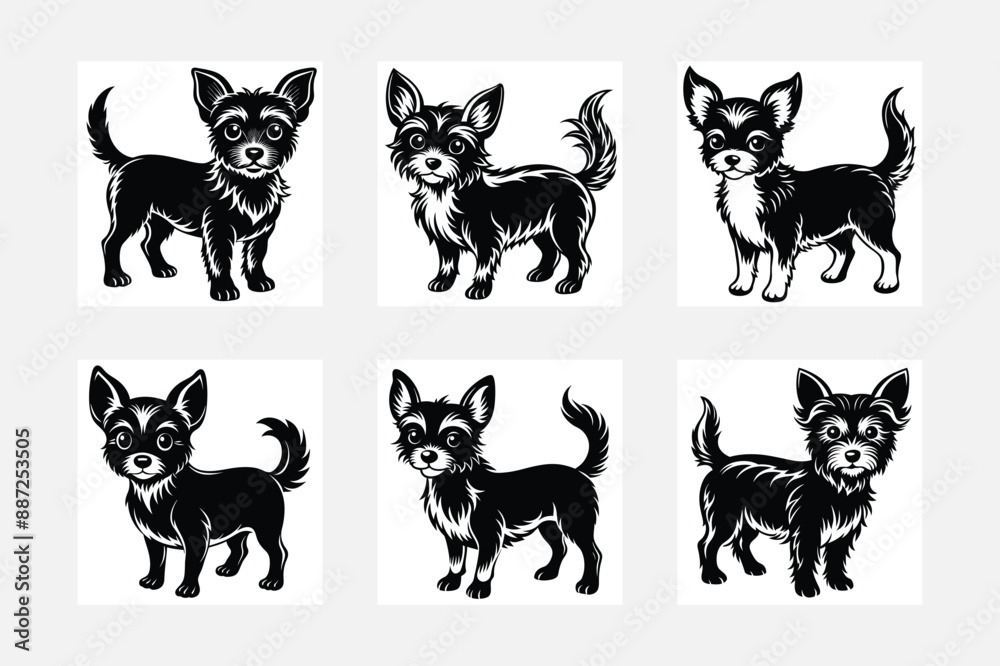 Vector a black and white drawing dog puppy set Vector a black and white drawing dog puppy set