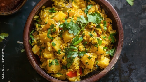 Aloo Pohe Classic Indian Breakfast with Flattened Rice photo