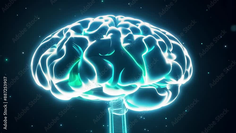 A video of a glowing brain with mesmerizing swirling patterns that illustrate the flow and processing of data through machine intelligence, emphasizing the concept of brainpower and technological cogn A video of a glowing brain with mesmerizing swirling patterns that illustrate the flow and processing of data through machine intelligence, emphasizing the concept of brainpower and technological cogn