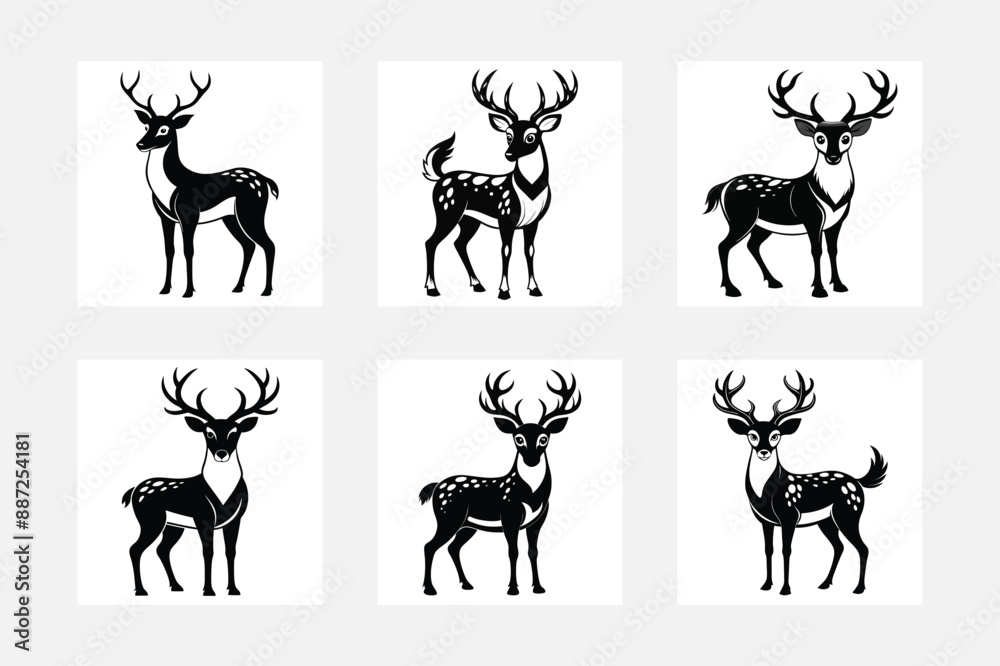 Fototapeta premium Deer silhouette logo set vector 