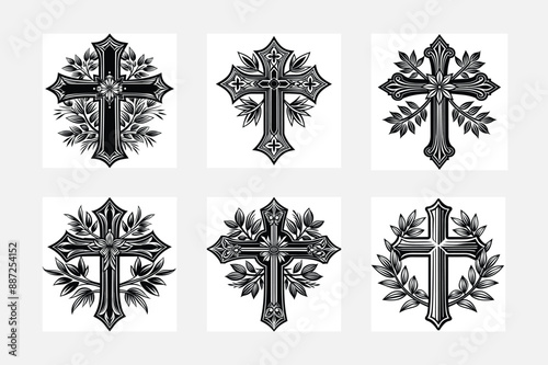 Cross Black Symbols Tattoo Set Vectors