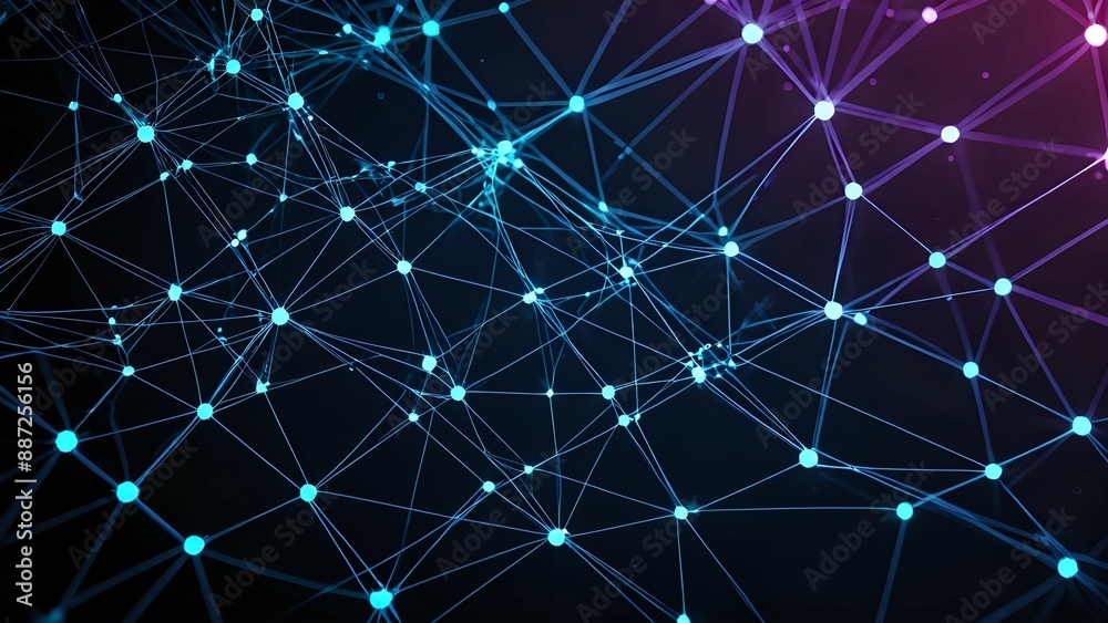Abstract blue and pink glowing lines forming a network pattern on a black background. Abstract blue and pink glowing lines forming a network pattern on a black background.