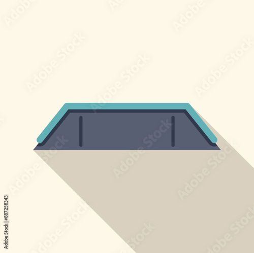 Turquoise springboard for jumping into swimming pool on white background with long shadow