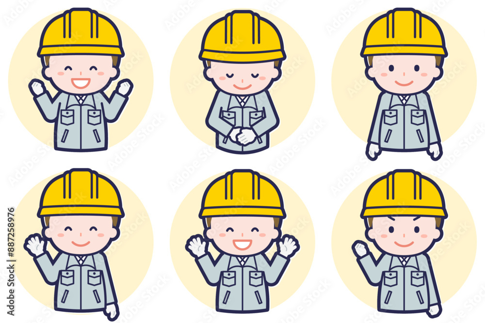 男性工事作業員のポーズセット_02