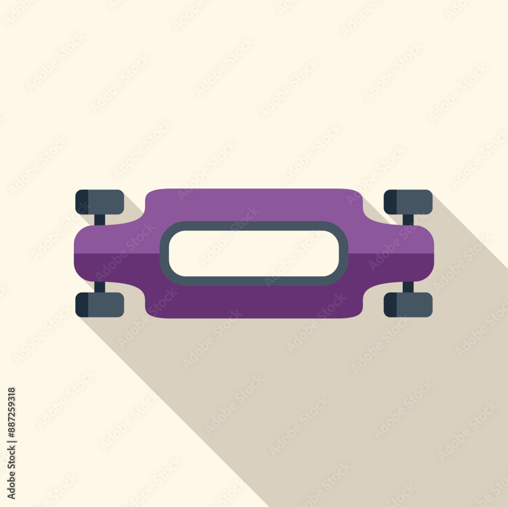 Purple longboard skateboard deck casting a long shadow, perfect for representing skateboarding Purple longboard skateboard deck casting a long shadow, perfect for representing skateboarding